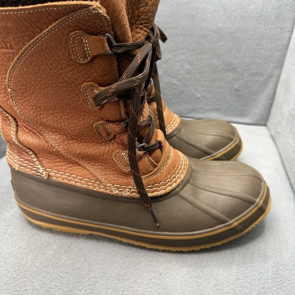 L.L.Bean Women's 9 M Tumbled Leather Lace-Up Snow Duck Boots Brown Fleece Lined